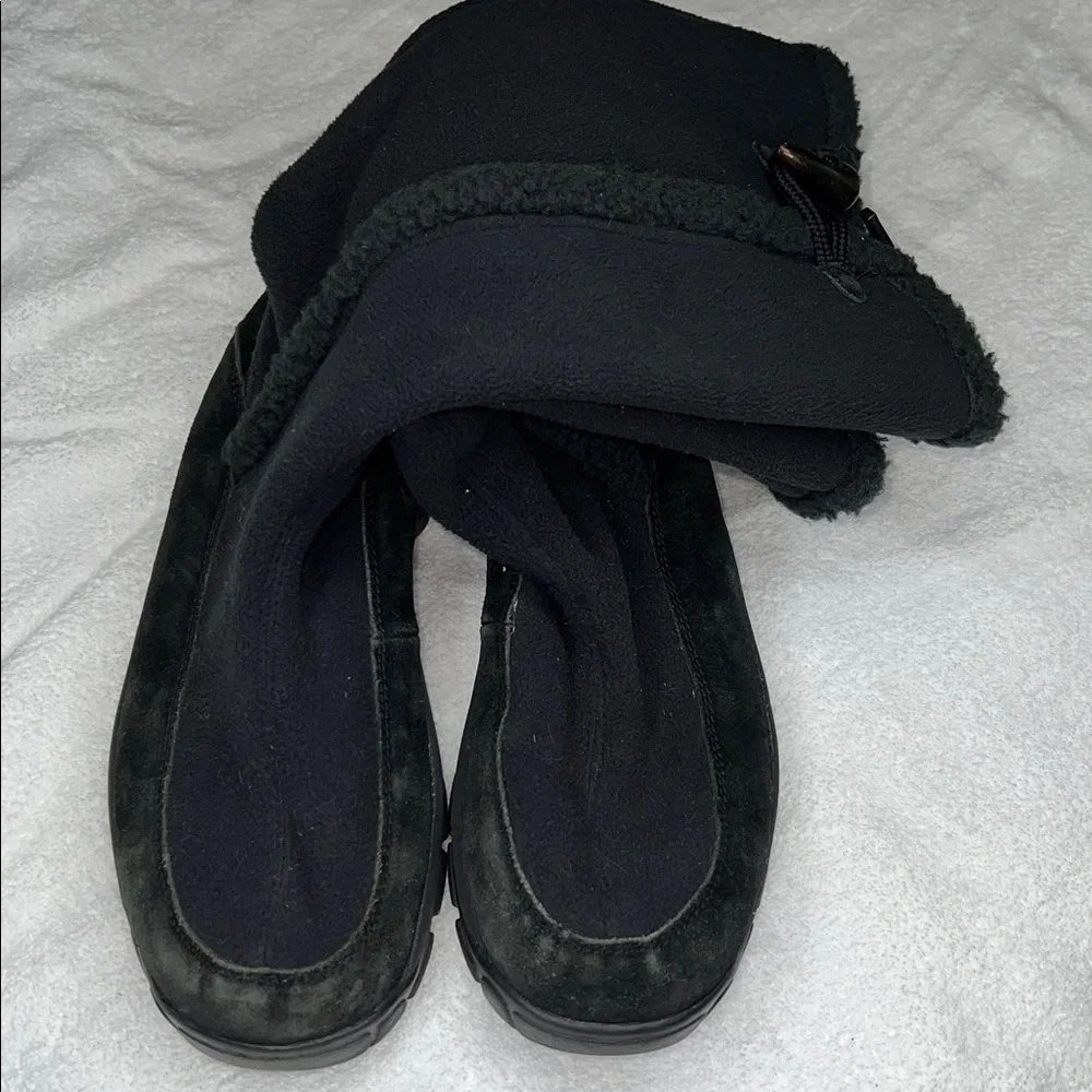 LANDS END 8 Black Suede Fur Lined Zip Below Knee Winter Waterproof Boots